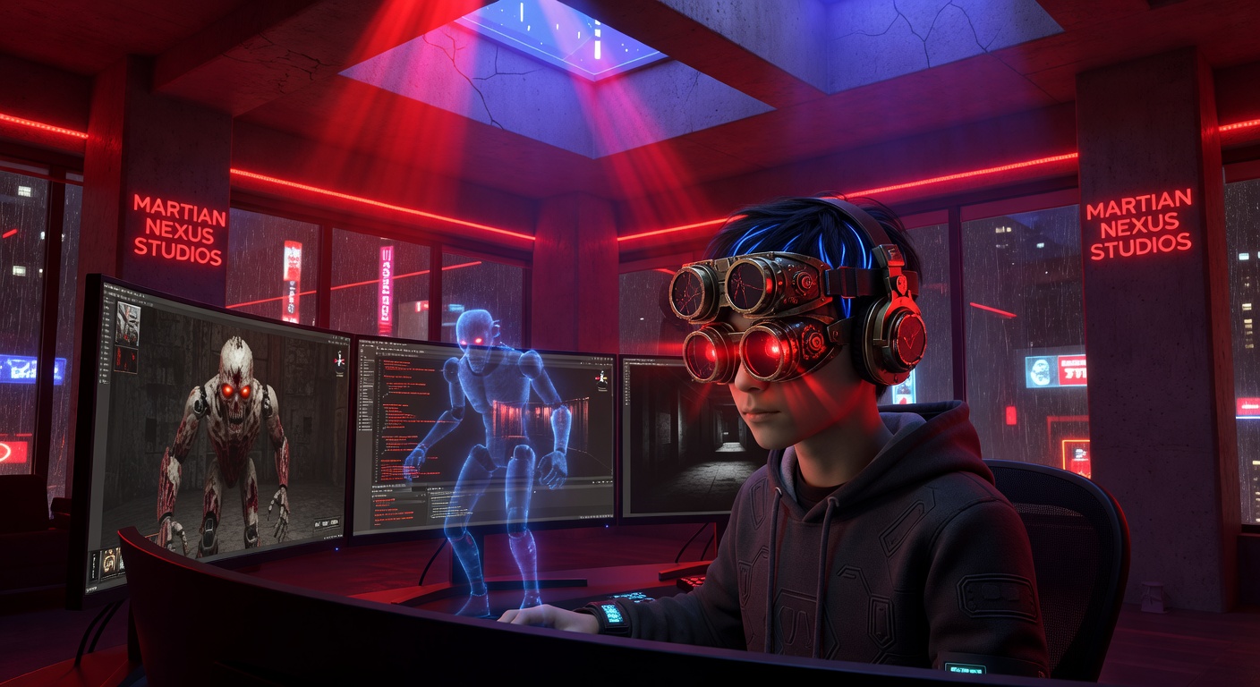 Vixel inside the Martian Nexus Studios horror-design workspace